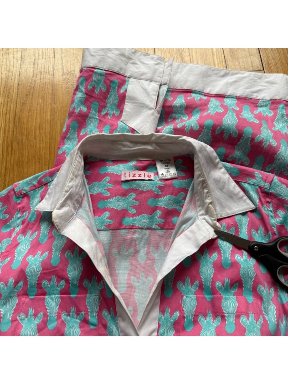 Tizzie Size XS Pink Aqua Zebra Print Split Neck Collar Cotton Blend Tunic Dress - Picture 3 of 15
